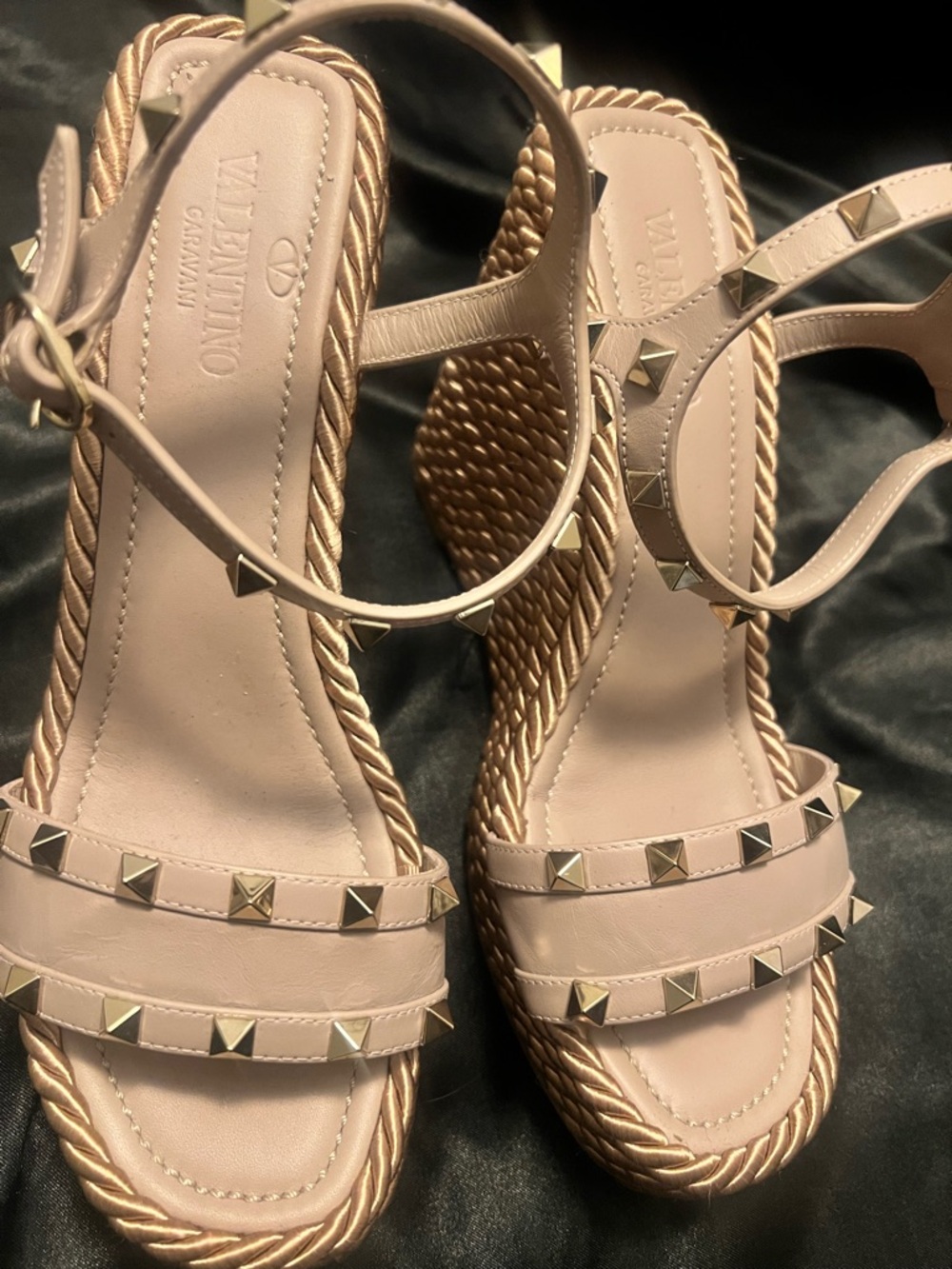 Valentino Garavani Pink Rockstud Braided-Wedge Sandals